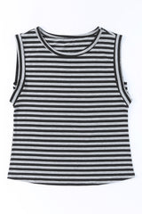 Black Striped Summer Top Casual Sleeveless T Shirt for Women