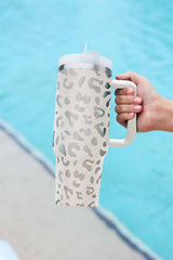 Green 40oz Stainless Steel Portable Leopard Tumbler Mug With Handle