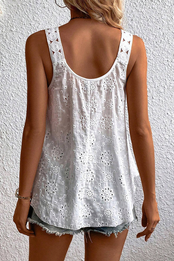 Wholesale White Eyelet Embroidery Flowy Tank Top