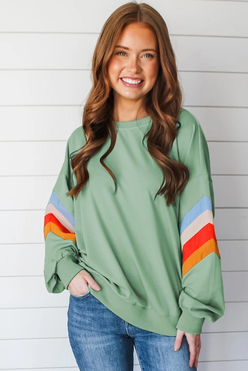 Moonlight Jade Patchwork Drop Sleeve Loose Sweatshirt