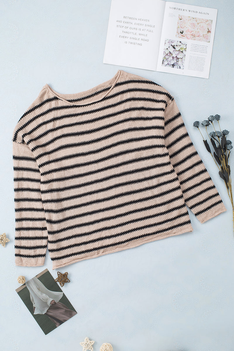 Casual Drop Shoulder Knitted Pullover Striped Sweater