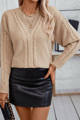 Parchment Round Neck Hollowed Out Solid Color Sweater