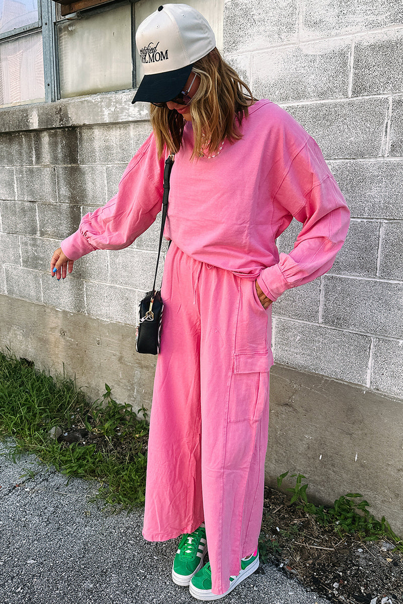 Sachet Pink Pullover and Wide Leg Cargo Pants Set