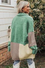 Green Colorblock Draped Open Front Cardigan