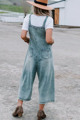 Black Distressed Bib Pocket Wide Leg Denim Overall