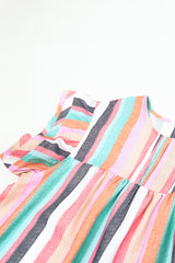 Multicolor Striped Back Button Keyhole Layered Sleeve Blouse