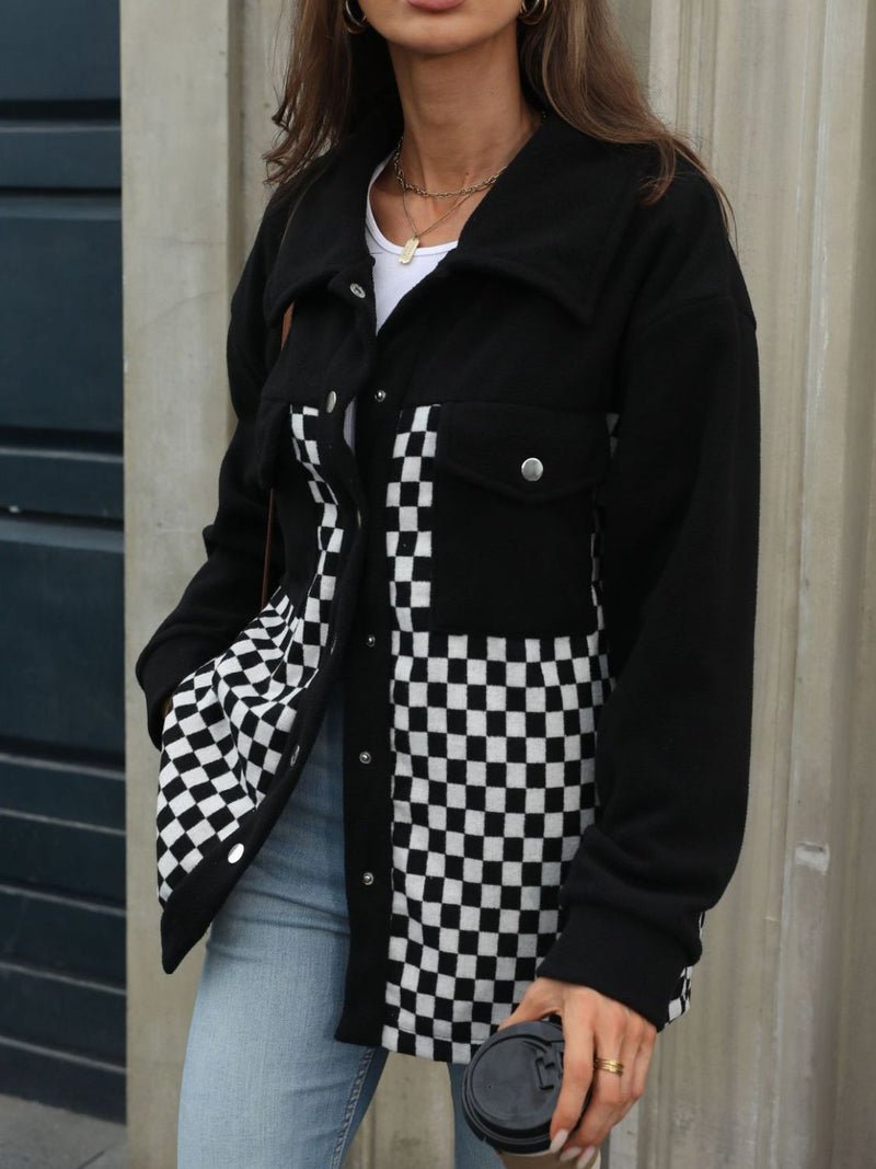 Checkered Snap Down Long Sleeve Jacket