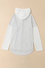 Gray Button Up Contrast Knitted Sleeves Hooded Jacket