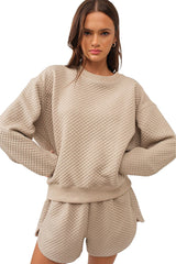 Parchment Diamond Quilted Plain Pullover and Shorts Set