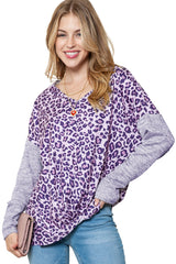 Leopard Print V Neck Drop Shoulder Long Sleeve Top