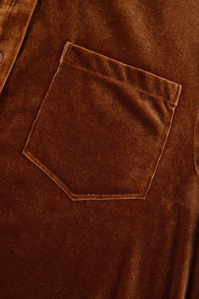 Chestnut Plain Chest Pocket Velvet Shirt