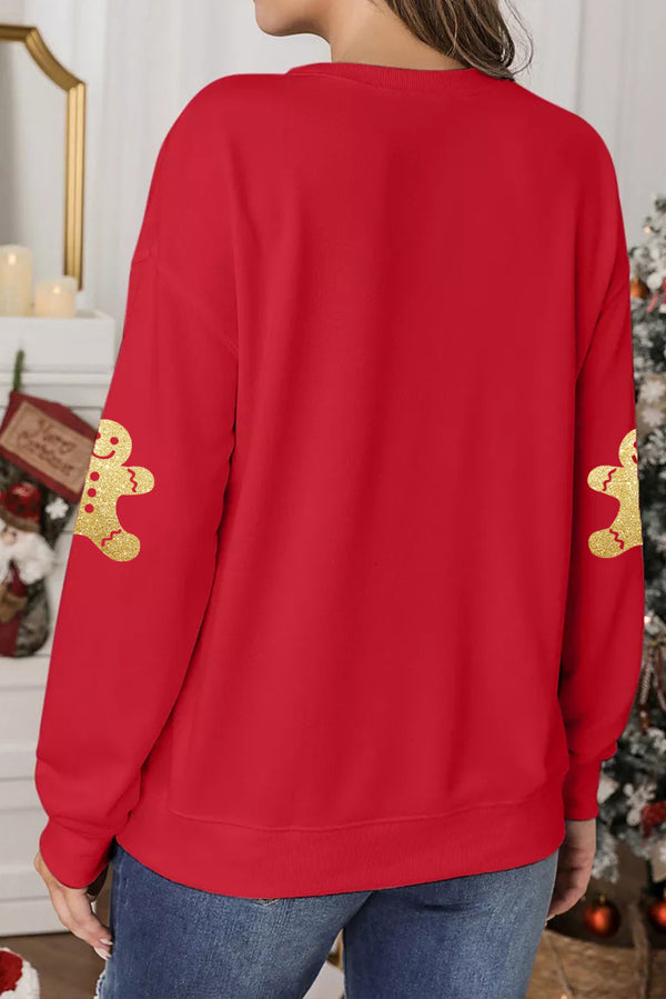 Red Cute Gingerbread Christmas Pullover Sweatshirt