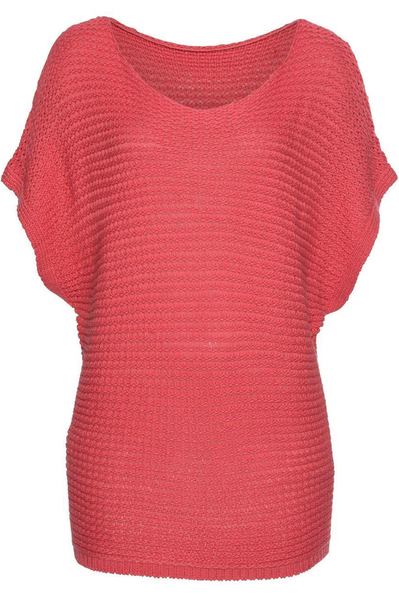 Pink Plain Knit Loose Batwing Sleeve Blouse