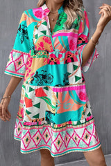 Multicolour Boho Abstract Print Flowy Tiered Dress