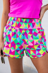 Pink Plaid Print High Waisted Athletic Shorts