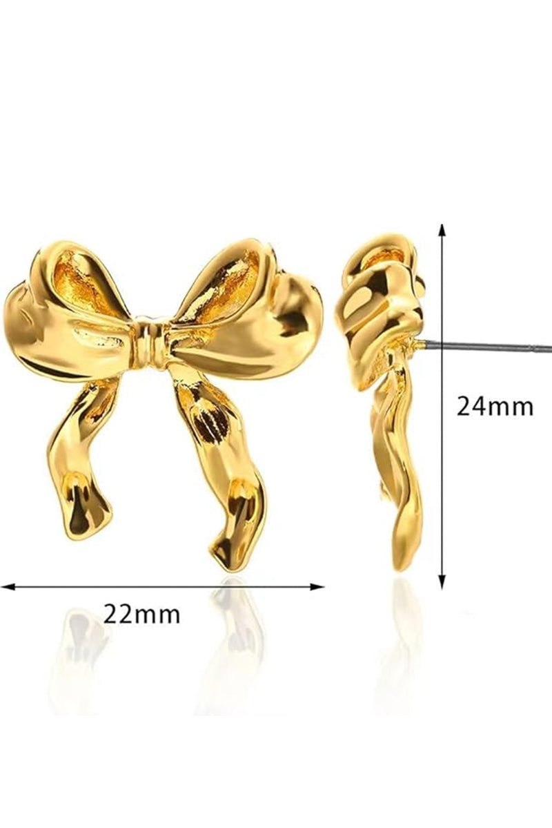 Gold Elegant Ribbon Bow Shape Stud Earrings
