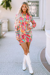 Multicolor Abstract Print Long Sleeve Shirt Dress