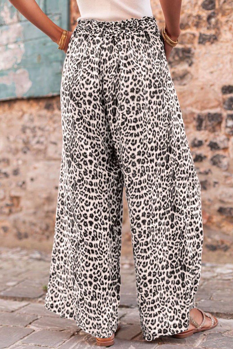 Beige Boho Leopard Print Wide Leg Pants