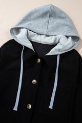 Sail Blue Pockets Drawstring Hooded Corduroy Shacket