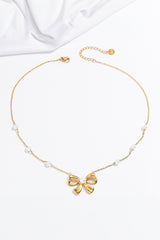 Gold Pearl Bowknot Elegant Necklace