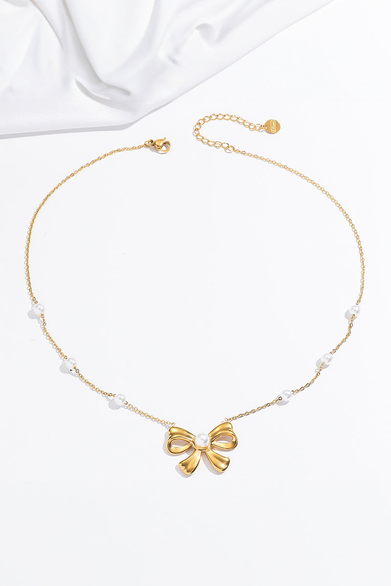 Gold Pearl Bowknot Elegant Necklace