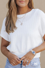 White Knitted Casual Short Sleeve Top