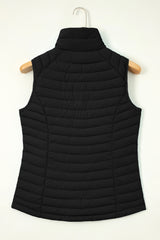 Sky Blue Plush Collared Quilted Zipped Puffer Vest