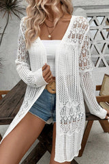 Black Hollow Out Crochet Open Front Cardigan