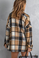 Orange Plaid Button Up Long Sleeve Flannel Shacket