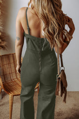 Sail Blue Seamed Zipper Spaghetti Strap High Waist Flared Jumpsuit