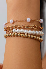 Gold Plated Chain Pearl Beaded 4Pcs Minimalist Bracelet Set