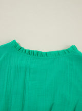 Sea Green Frill V Neck Puff Sleeve Drawstring Mini Dress