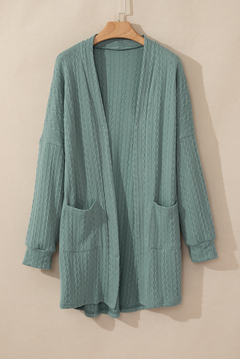 Chestnut Textured Knit Side Pockets Open Front Cardigan