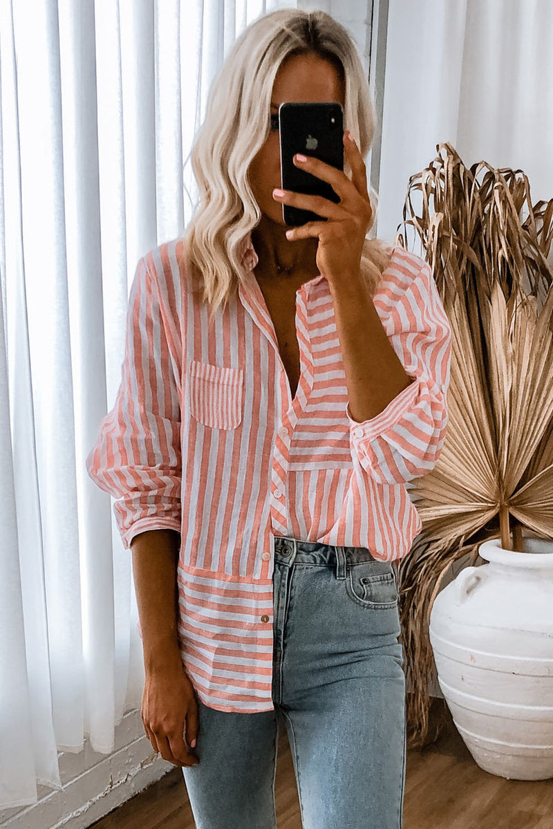 Pink Stripe Buttoned Oversized Long Sleeve Shirt