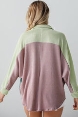 Phalaenopsis Color Block Ribbed Buttoned Oversized Shirt