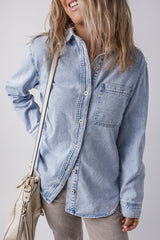 Beau Blue Long Sleeve Buttoned Chest Pocket Denim Shirt