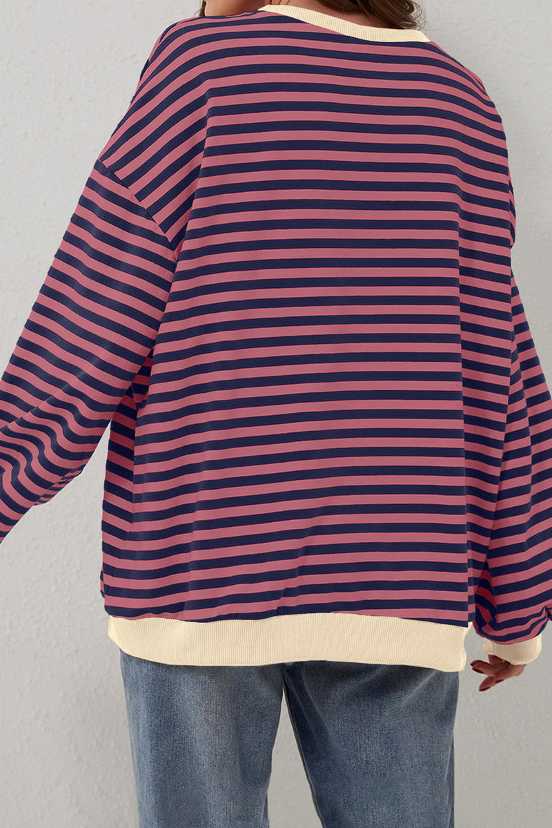 Red Stripe Contrast Edge Oversized Pullover