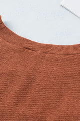 Brown Ribbed Peekaboo Cutout Long Sleeve Top