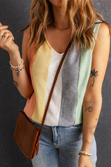 Multicolor Color Block Casual V Neck Waffle Knit Tank Top