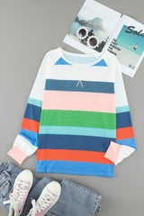 Multicolor Stripes Print Long Sleeve T-Shirt for Women