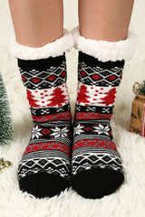 Red Christmas Reindeer Pattern Thermal Socks