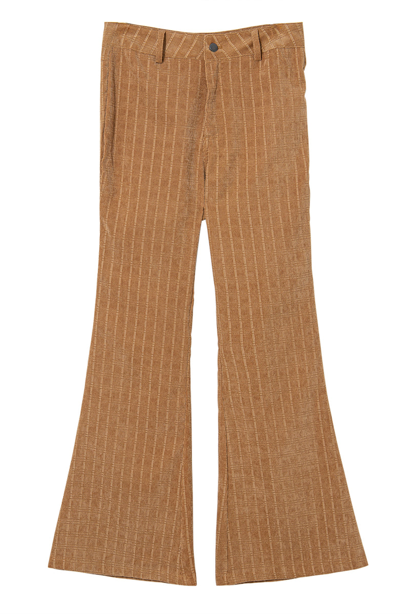 Grapefruit Orange Checkered Corduroy Flare High Waist Pants