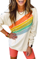 Apricot Rainbow Colorblock Pullover Sweatshirt