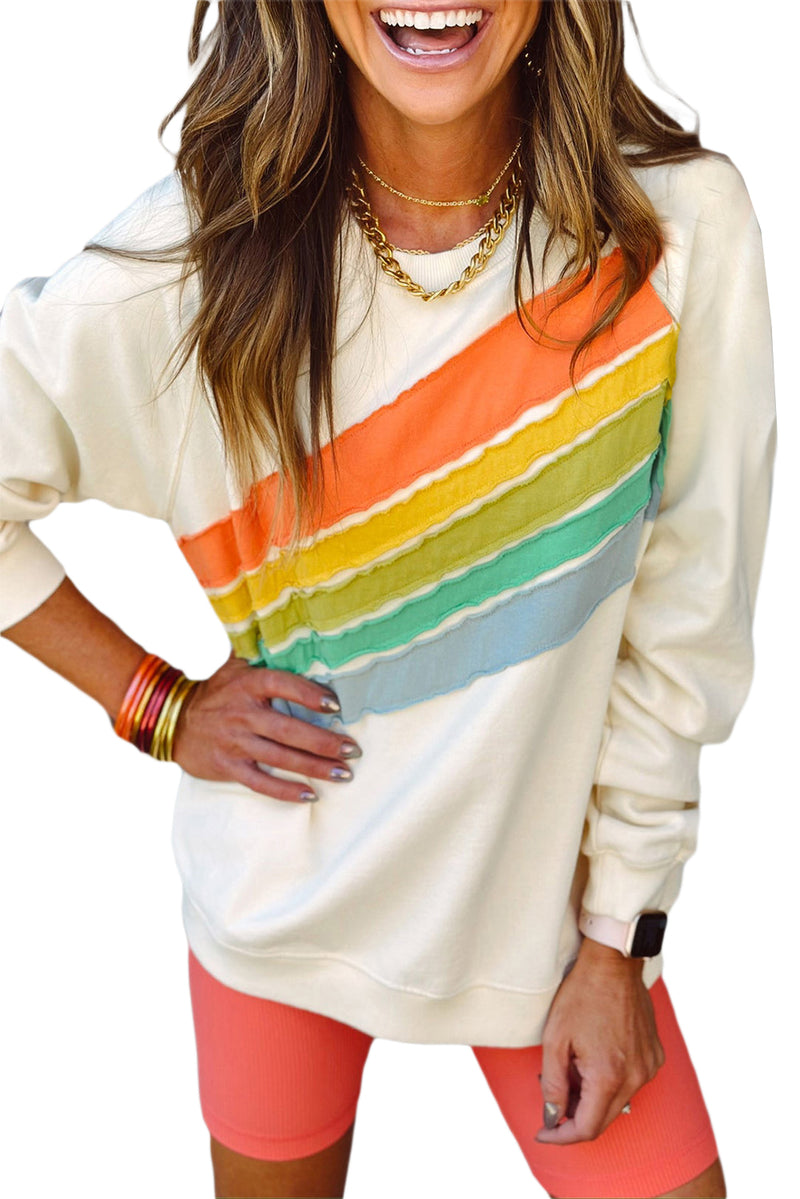 Apricot Rainbow Colorblock Pullover Sweatshirt