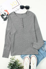 Orange Casual Waffle Button Front Knit Henley Top