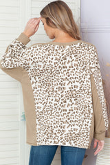 Leopard Print Casual Pullover Long Sleeve Top for Women