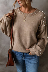 Evergreen Pearl Drop Shoulder Round Neck Sweater