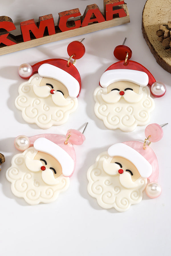 White Bright Pearl Decor Cute Santa Christmas Earrings