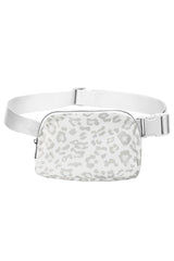 White 20*5*14cm Leopard Print Buckle Canvas Waist Pack Belt Bag