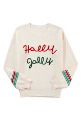 Beige Tinsel Holly Jolly Graphic Round Neck Sweater